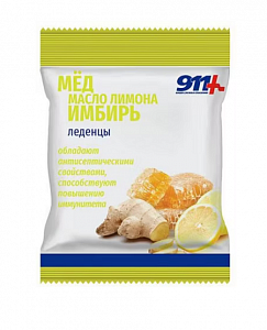 911 Леденцы мед масло лимона имбирь 50 гр