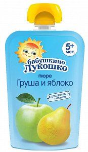 Бабушкино лукошко Пюре Груша и Яблоко 90 г пауч 5м+