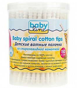 Babyline Детские ватные палочки со спиралевидной намоткой 150 шт