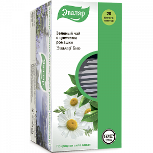 Чай Эвалар Био Зеленый с цветками ромашки фильтр-пакетики 20 шт