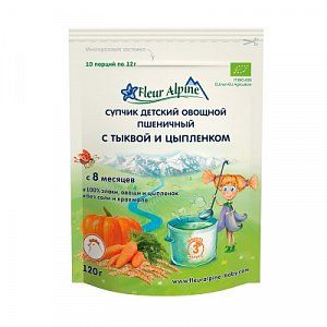 Fleur Alpine Organic Супчик овощной Пшеничный с тыквой и цыпленком с 8 мес 120 г