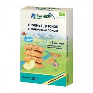 Fleur Alpine Печенье детское Organic с яблочным Соком, 6 мес 150 г