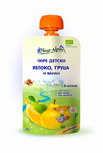 Fleur Alpine Пюре яблоко, груша и банан Organic в упаковке, 6 мес 120 г
