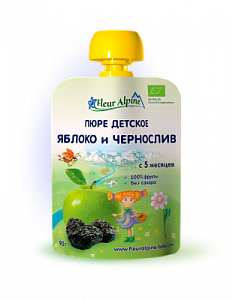 Fleur Alpine Пюре яблоко и чернослив Organic в упаковке, 5 мес 90 г