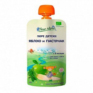Fleur Alpine Пюре яблоко и пастернак Organic в упаковке, 6 мес 120 г