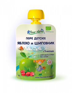 Fleur Alpine Пюре яблоко и шиповник Organic в упаковке, 5 мес 90 г