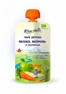 Fleur Alpine Пюре яблоко, морковь и пастернак Organic в упаковке, 6 мес 120 г