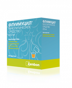 Флуимуцил гранулы для приготовления раствора для приема внутрь 200 мг пакетики  30 шт