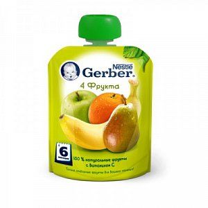 Gerber Пюре 4 фрукта с 6 мес 90 г