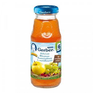 Gerber Сок Яблоко с виноградом и шиповником осветленный с 6 мес 175 мл