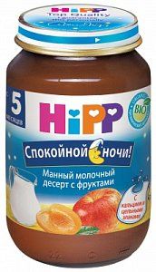Hipp Пюре Спокойной ночи Манный молочный десерт с фруктами с 5 мес 190 г