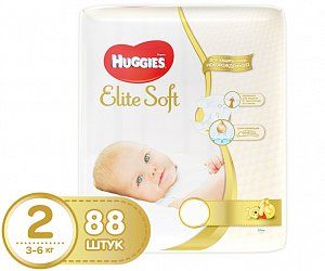 Huggies Подгузники Elite Soft 2 (3-6 кг) 88 шт