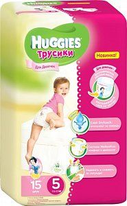 Huggies Трусики-подгузники девочек р5 13-17 кг 15 шт