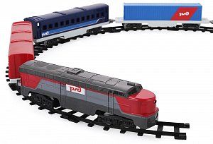 Играем Вместе Железная дорога Пассажирский поезд РЖД 9700-07 со звуком 480 см