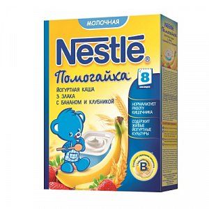 Nestle Каша Помогайка йогуртная 3 злака молочная с бананом и клубникой с 8 мес 200 г