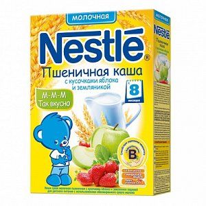 Nestle Каша пшеничная молочная с кусочками яблока и земляникой с 8 мес 250 г