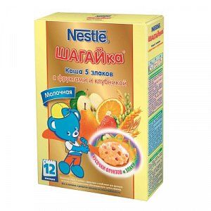 Nestle Каша Шагайка 5 злаков молочная с клубникой и фруктами с 12 мес 200 г