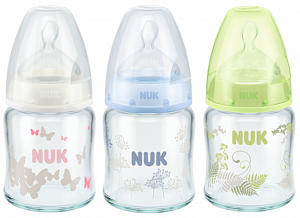 NUK Бутылочка First Choice Plus стеклянная 120 мл с силиконовой соской р1 M (0-6 мес)