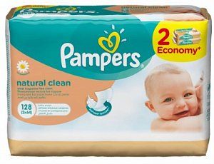Pampers Салфетки Влажные Natural Clean 2x64 шт сменный блок