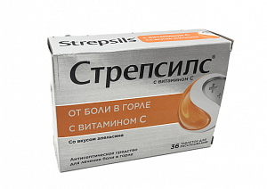 Стрепсилс с витамином С таблетки для рассасывания 36 шт апельсиновые