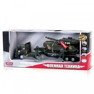 Технопарк Машина Военный трейлер с танком на прицепе со светом и звуком CT1061