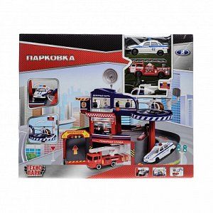 Технопарк Парковка со спуском Вертолет и 2 машинки 33558-R