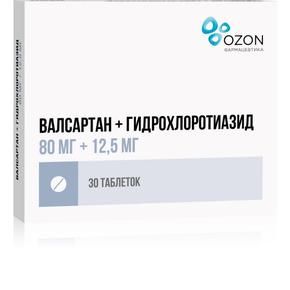 Валсартан-Гидрохлортиазид таблетки покрытые пленочной оболочкой 80 мг+12,5 мг 30 шт
